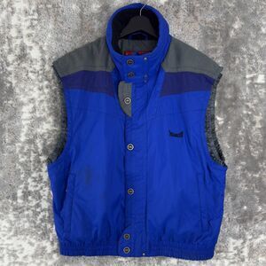 Marker Mens Size L Sleeveless Vest Jacket Blue Button Zip Pockets Outdoor Lined